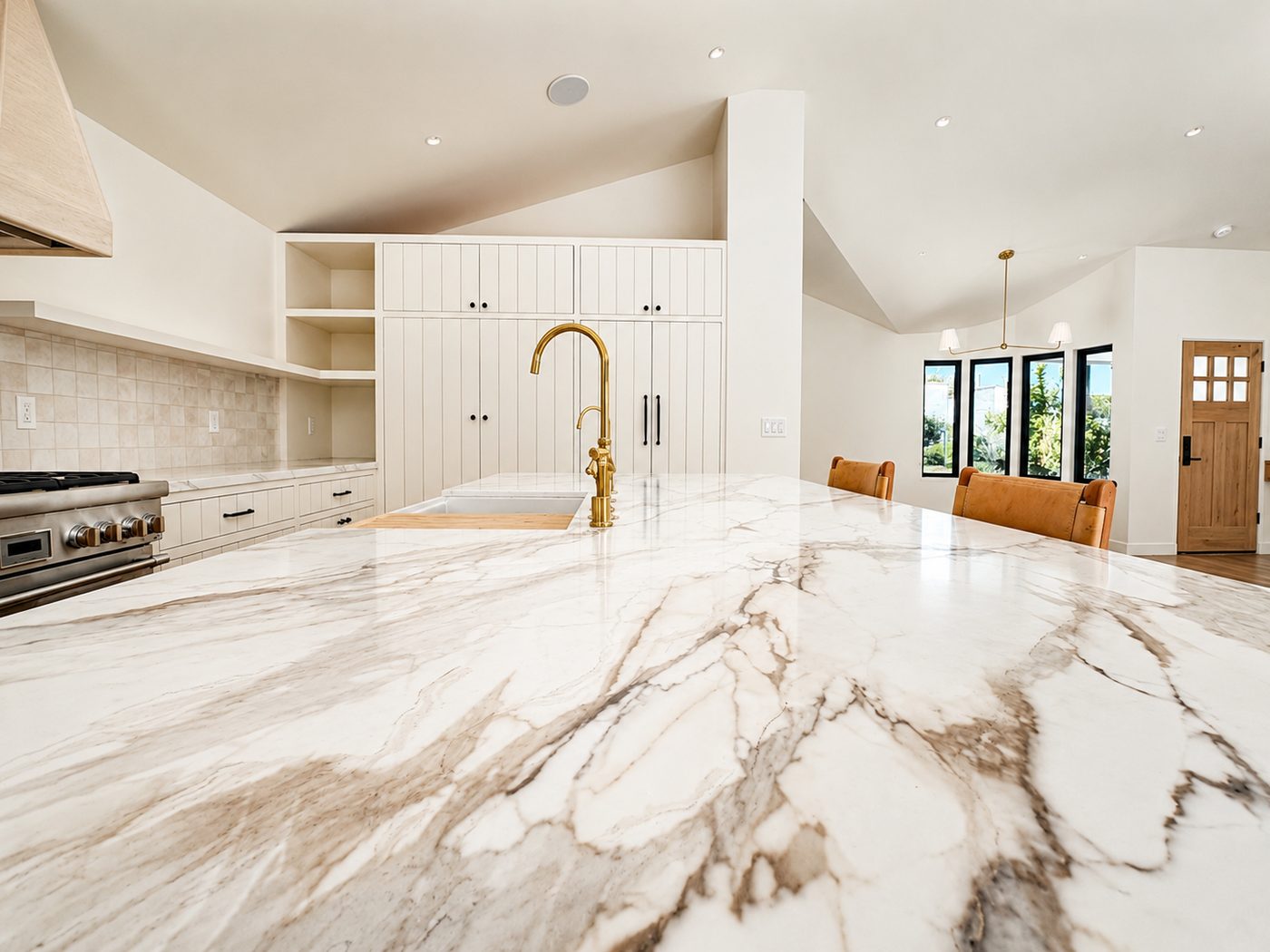 Brass faucet on marble